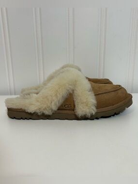 UGG coquette Chestnut Suede Crossband Shearling Slippers with Cream Fur
